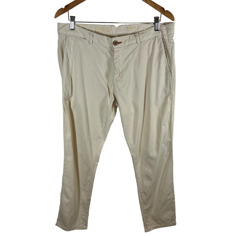 Richport Mens Chino Pants‎ Cream Textured Cotton Blend Trousers Off White 33x34